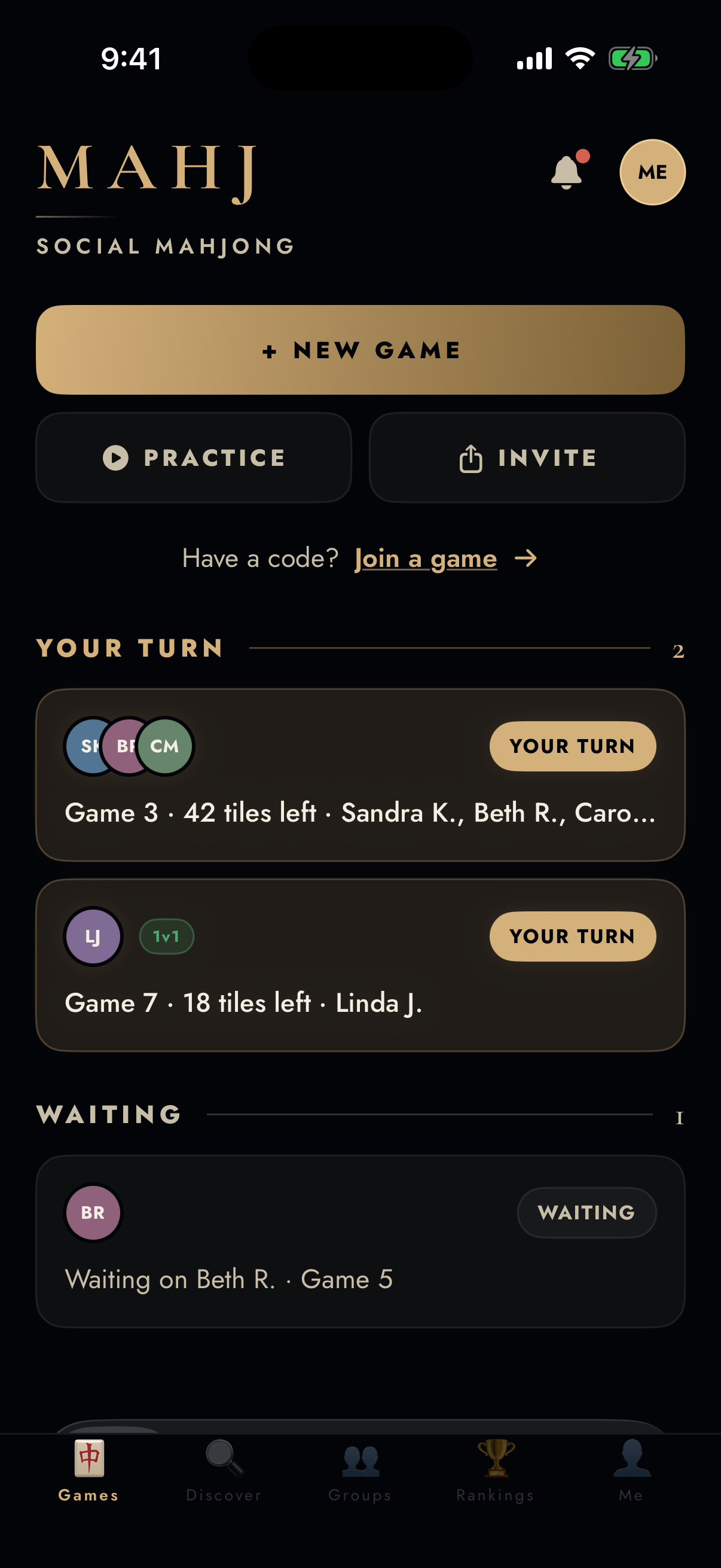 Games list — your turn cards